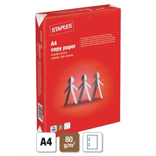 Staples A4 kopieringspapper 80gr 500ark Hålat