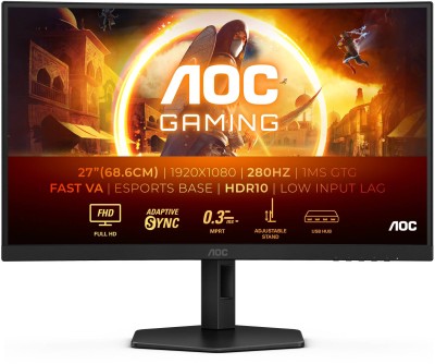 27" AOC C27G4ZXU, Curved Fast VA 1920x1080, 0.3 ms, 280Hz Adaptive-Sync, HDR10, höjdjusterbar, 2xHDMI/DP, högtalare, USB 3.2-hubb