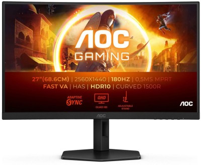 27" AOC CQ27G4X, Curved Fast VA 2560x1440, 0.5 ms, 180Hz Adaptive-Sync, 1500R, höjdjusterbar, 2xHDMI/DP