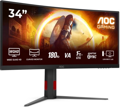 34" AOC CU34G4, Curved Fast VA 3440x1440, 1 ms, 180Hz Adaptive-Sync, 1500R, höjdjusterbar, pivot, 2xHDMI/DP, högtalare#1