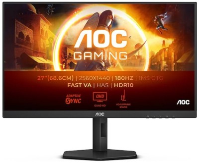 27" AOC Q27G4XN, Fast VA 2560x1440, 0.5 ms, 180Hz FreeSync, höjdjusterbar, pivot, HDR10, 2xHDMI/DP#1