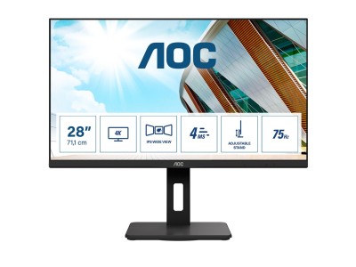 28" AOC U28P2A, IPS 3840x2160/4k, 4 ms, höjdjusterbar, pivot, 2xHDMI/2xDP, högtalare, USB 3.2-hubb#2