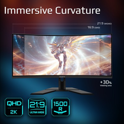 34" Gigabyte G34WQCP, Curved VA 3440x1440, 1 ms, 180Hz FreeSync Premium, 1500R, HDR400, höjdjusterbar, 2xHDMI/DP, USB 3.2-hubb, högtalare#6