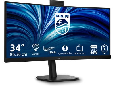 34" Philips 34B2U3600CH/00, Curved VA 3440x1440, 4 ms, 120 Hz, 1500R, höjdjusterbar, HDMI/DP/USB-C 90W, LAN, högtalare, webbkamera, USB 3.2-hubb#1