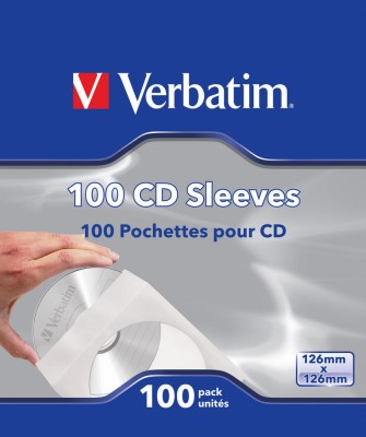Verbatim pappersficka för CD/DVD-skivor, vit/transparent, 100-pack