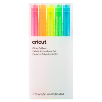 Cricut Glitter Gel Neon pens 5-pack (Pink, Orange, Yellow, Green, Blue)