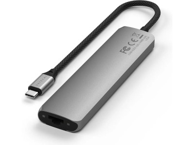 Satechi 7-i-1 Slim Multiport docking (rymdgrå) USB-C PD 100W, 1xHDMI, 2xUSB-A, Ethernet, SD, microSD