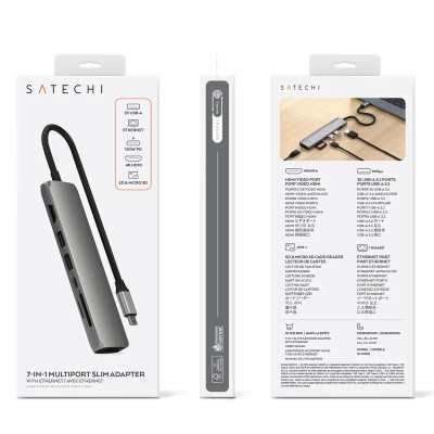Satechi 7-i-1 Slim Multiport docking (rymdgrå) USB-C PD 100W, 1xHDMI, 2xUSB-A, Ethernet, SD, microSD#4