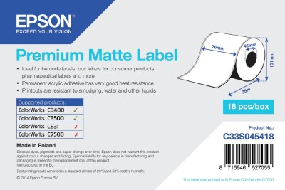 Epson 1roll Premium Matte Label Cont 76mm X 35m.