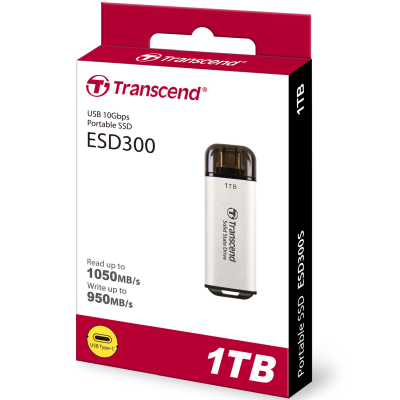 Transcend Portabel Mini SSD ESD300C USB-C 1TB 10Gbps (R1050/W950 Mb/s) Silver#3