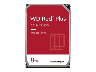 8 TB WD Red Plus, 5640 rpm, 128 MB cache SATA3, optimerad för NAS med 24/7 drift