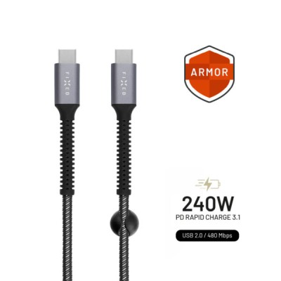 ARMOR 240W USB-C/C flätad kabel 1.2m Grå