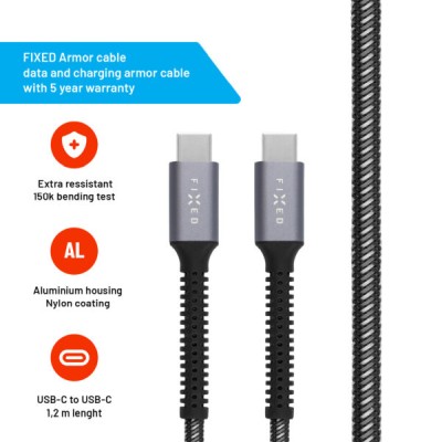 ARMOR 240W USB-C/C flätad kabel 1.2m Grå#3