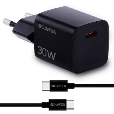 Champion Laddare 30W + USB-C Kabel Svart