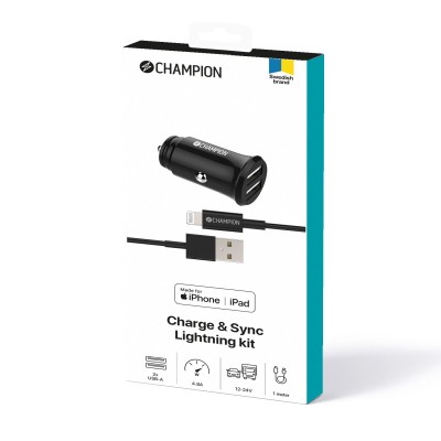 Champion Billaddare 24W + USB-A till Lightning Kabel Svart#2