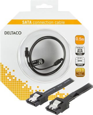 DELTACO SATA-kabel, SATA 6Gb/s, lås-clips, rett-rett, 0,5m, svart#1