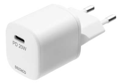 DELTACO USB wall charger, 1x USB-C, 20 W, PD, white#1