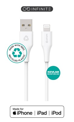 USB-kabel eSTUFF INFINITE Super Soft USB-A till Lightning, MFI, Recycled, 2 meter - Vit