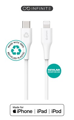 eSTUFF INFINITE USB-C to Lightning Cable MFI 1m White. Recycled