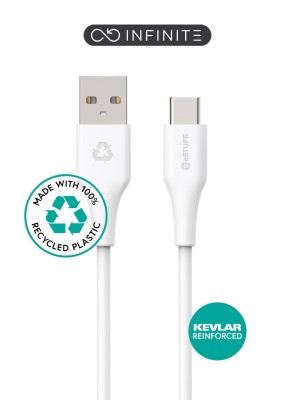 eSTUFF INFINITE USB-C to USB-A Cable 2m White. Recycled Plastic. Bulk