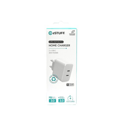 Väggladdare eSTUFF INFINITE 230V till 2xUSB-C, 35W Dynamic - Vit#2