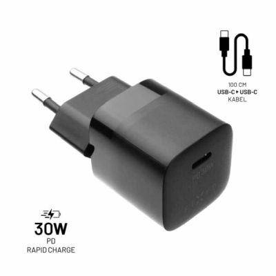 Miniladdare USB-C PD 30W + USB-C/C Kabel Svart