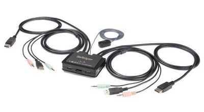 Systemswitch Startech.com SV211DPUA4K, 2-vägs KVM, Displayport 4K@60Hz, USB, ljud, kablage ingår
