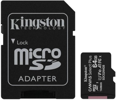 Micro Secure Digital SDXC 64 GB Kingston Canvas Select Plus, 100/85 MB/sek, Class 10, A1, UHS-I U1, inkl. SD-adapter, 3-pack