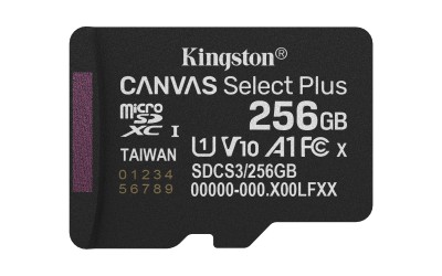 Micro Secure Digital SDXC 256 GB Kingston Canvas Select Plus Gen3, 150 MB/sek läs, Class 10, A1, UHS-I U1#1