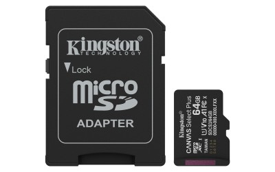 Micro Secure Digital SDXC 64 GB Kingston Canvas Select Plus Gen3, 100 MB/sek läs, Class 10, A1, UHS-I U1, inkl. SD-adapter#1