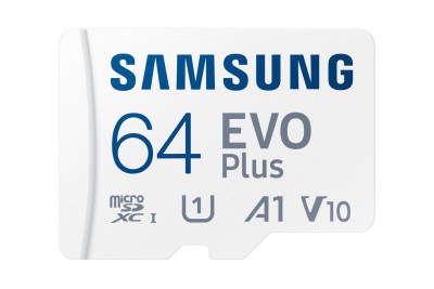 Micro Secure Digital SDXC 64 GB Samsung EVO Plus, 160/160 MB/sek, Class 10, UHS-I V30, U3, A2, inkl. SD-adapter