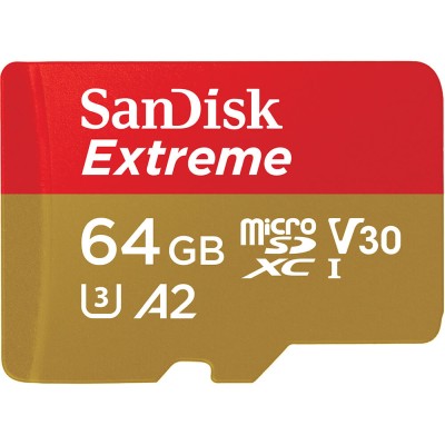 Micro Secure Digital SDXC 64 GB Sandisk Extreme, 170/80 MB/sek, Class 10, UHS-I V30, U3, A2, inkl. SD-adapter#1