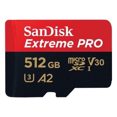 Micro Secure Digital SDXC 512 GB Sandisk Extreme Pro, 170/90 MB/sek, Class 10, A2, UHS-I U3, inkl. SD-adapter