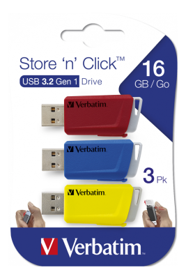 16 GB Verbatim Store N Click USB 3.0, 3-pack Röd/Blå/Gul#4