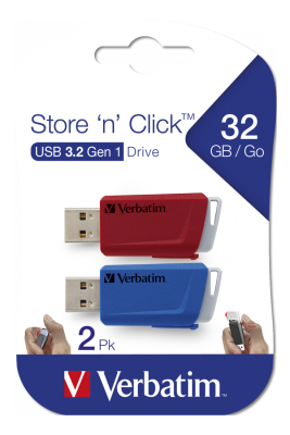 32 GB Verbatim Store N Click USB 3.0, 2-pack Röd/Blå#3