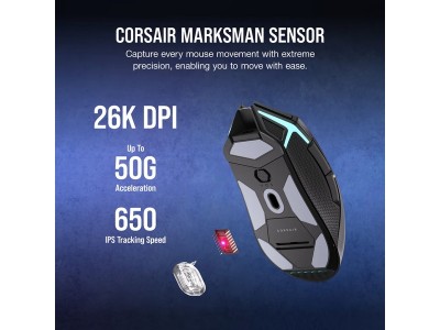 Corsair Nightsabre Wireless RGB, 26000 dpi, Slipstream/Bluetooth#5