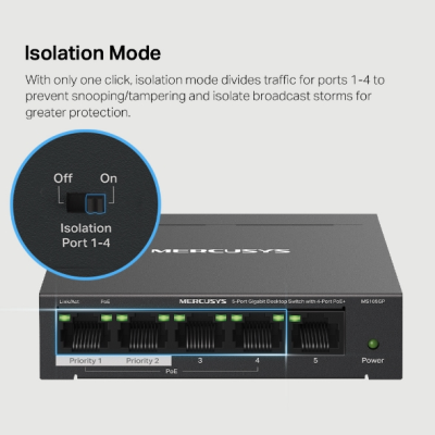Mercusys | MS105GP | Unmanaged Switch | 5x Port | 1Gbit/s | 65W PoE#2