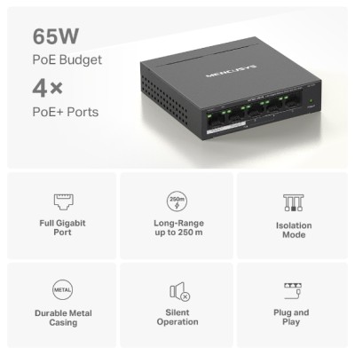 Mercusys | MS105GP | Unmanaged Switch | 5x Port | 1Gbit/s | 65W PoE#3