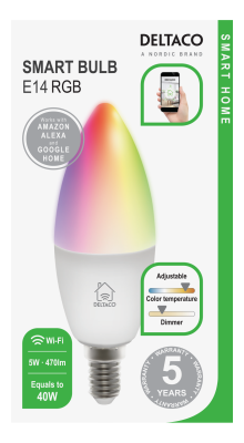 Deltaco Smart Home SH-LE14RGB LED-lampa, E14, WiFi, 5W, 2700K-6500K - Vit#2