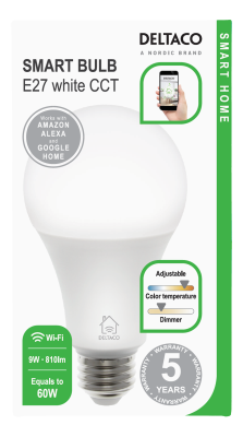 Deltaco Smart Home SH-LE27W LED-lampa, E27, WiFi, 9W, 2700K-6500K - Vit#2