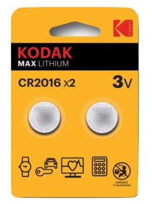 Batteri Kodak Max Lithium CR2016, knappcell, 2-pack