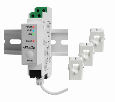 Shelly Pro 3EM-120A, 3-fas energimätare DIN, WiFi/LAN/Bluetooth