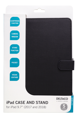 DELTACO iPad 9.7" 2017/2018 case, vegan leather, sleep/wake, stand#6
