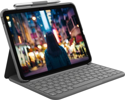 Logitech Slim Folio Keyboard Cover for iPad 10,9 tum (10:e generation), Bluetooth, nordiskt - Oxfordgrå