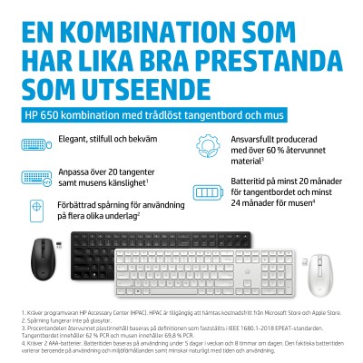 HP 650 kombinerat trådlöst tangentbord och mus (svart) Trådlöst, USB, full storlek, upp till 20/24 månaders batteritid tangentbord/mus#6