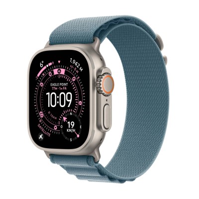 Apple Watch Ultra 3 GPS + Cellular 49mm Naturlig Titanboett med Ljusblå Bergsloop - Medium