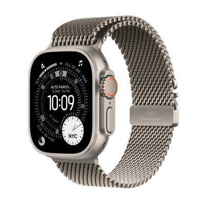 Apple Watch Ultra 3 GPS + Cellular 49mm Naturlig Titanboett med Naturlig Milanesisk loop - Small