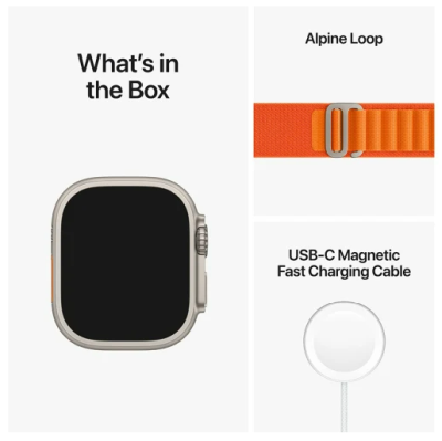 Apple Watch Ultra GPS + Cellular, 49mm Titanboett med Orange Bergsloop - Small#2