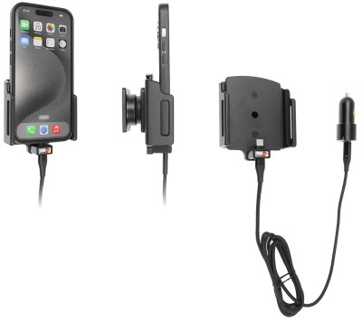 Brodit Aktiv hållare iPhone 15Pro med USB-kabel och cigg-adapter 12-24 Volt
