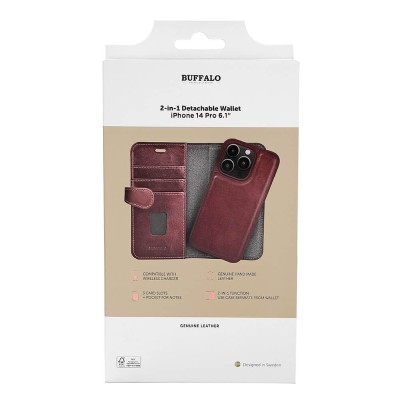 BUFFALO 2in1 Wallet Leather 3 card iPhone 14 Pro 6,1" Brown#2